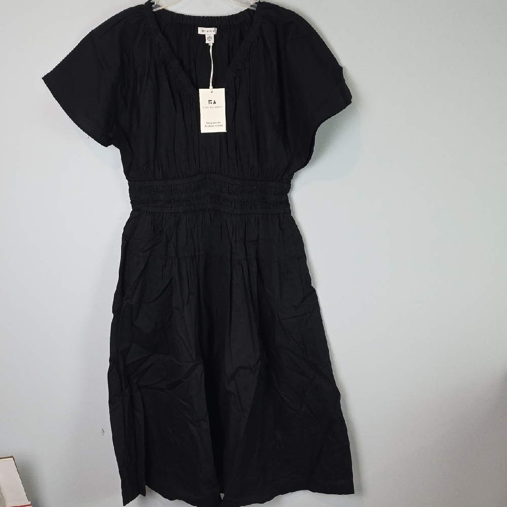 New Free Assembly Cotton Black midi dress smocked waist Medium 8-10 - Picture 2 of 10